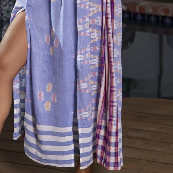 Bali Chambray Sexy Slit Cotton Beach Maxi Dress - Picture 3 of 3